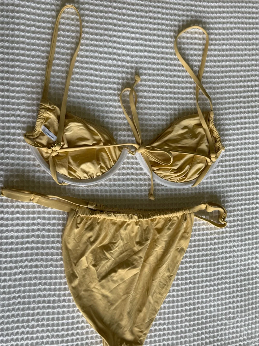 WeWoreWhat ruched bikini top and bottom in sand